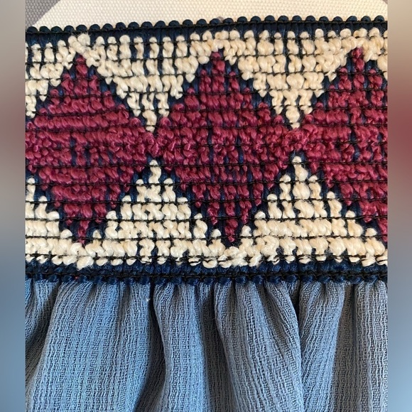 Women’s Maurices Off the Shoulder Smocked Blue Boho Knit Western Dress Medium - Picture 2 of 10